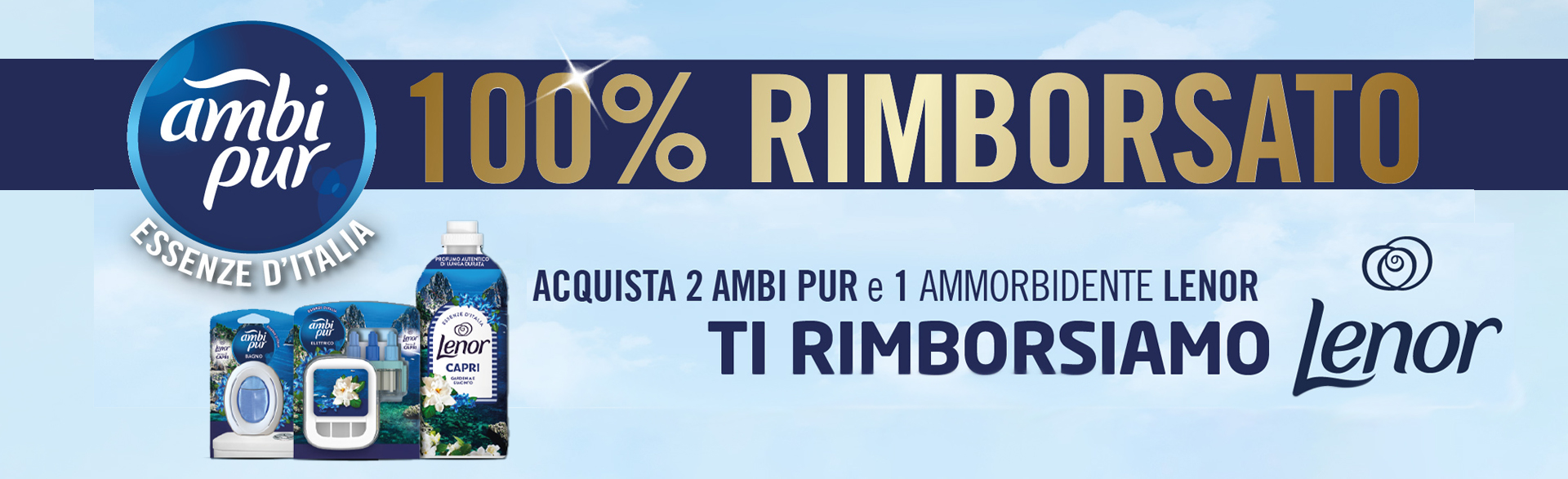 Banner principale che descrive l'iniziativa. Acquista i tuoi prodotti preferiti e partecipa.