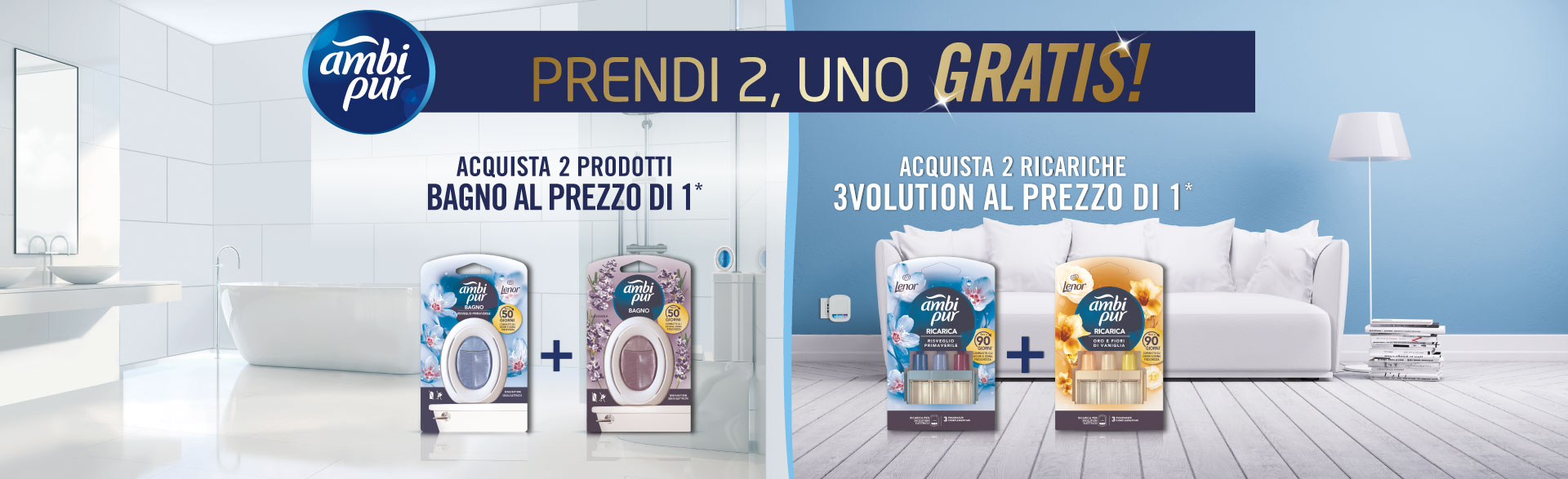 Banner con spiegazione della meccanice del Cashback Ambipur 1 tira l'altro - Per te