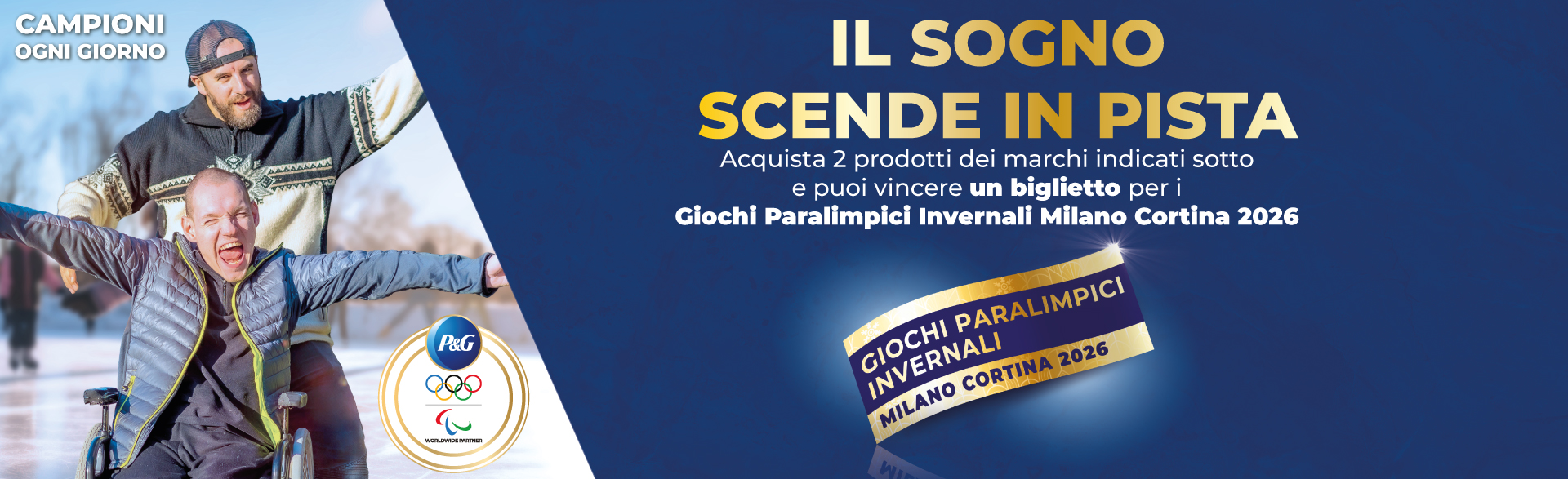 banner con la spiegaizone della meccanica di partecipazioen del concorso/iniziativa Vinci emozioni con P&G