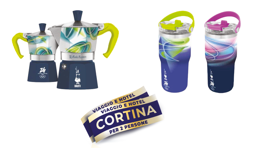 prodotti Bialetti su licenza officiale Milano Cortina 2026 e voucher weekend a Cortina per due persone