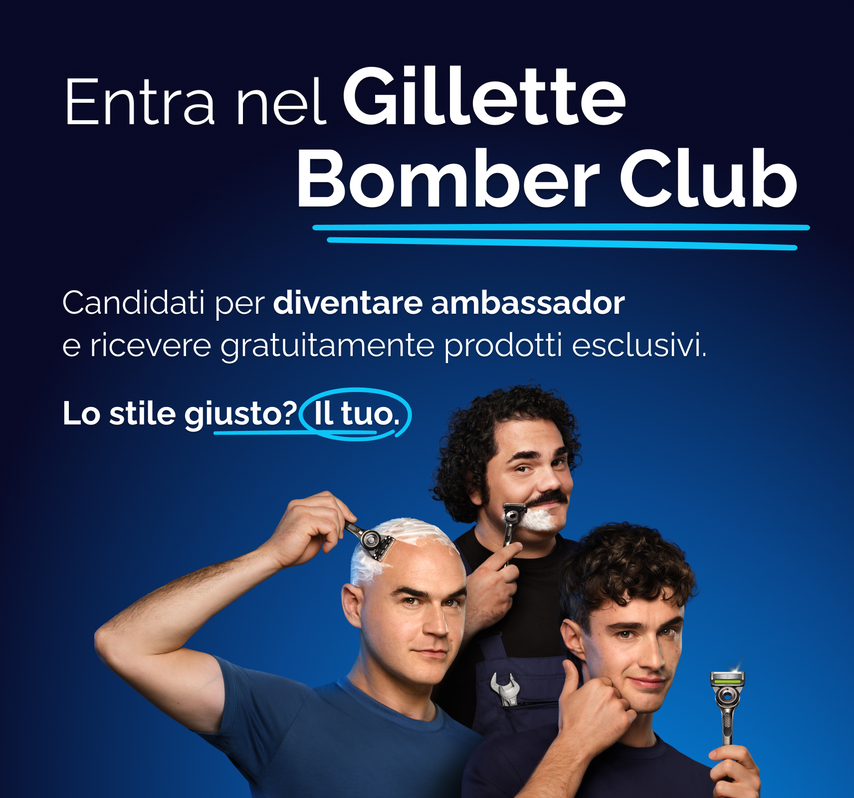 banner con la spiegaizone della meccanica di partecipazione del concorso/iniziativa Gillette Bomber Club