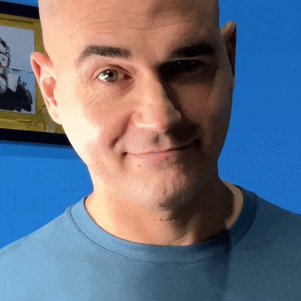 Immagine animata di uomo che si rade, anniusce e mostra il comfort della rasatura.