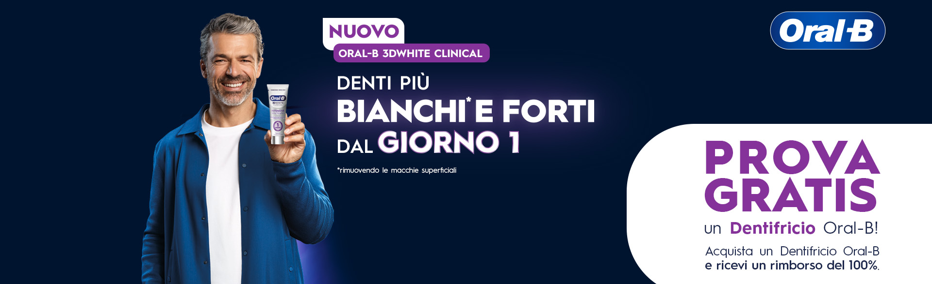 Banner con spiegazione della meccanica del Cashback RIMBORSO TOTALE ORAL-B DENTIFRICIO - Per te