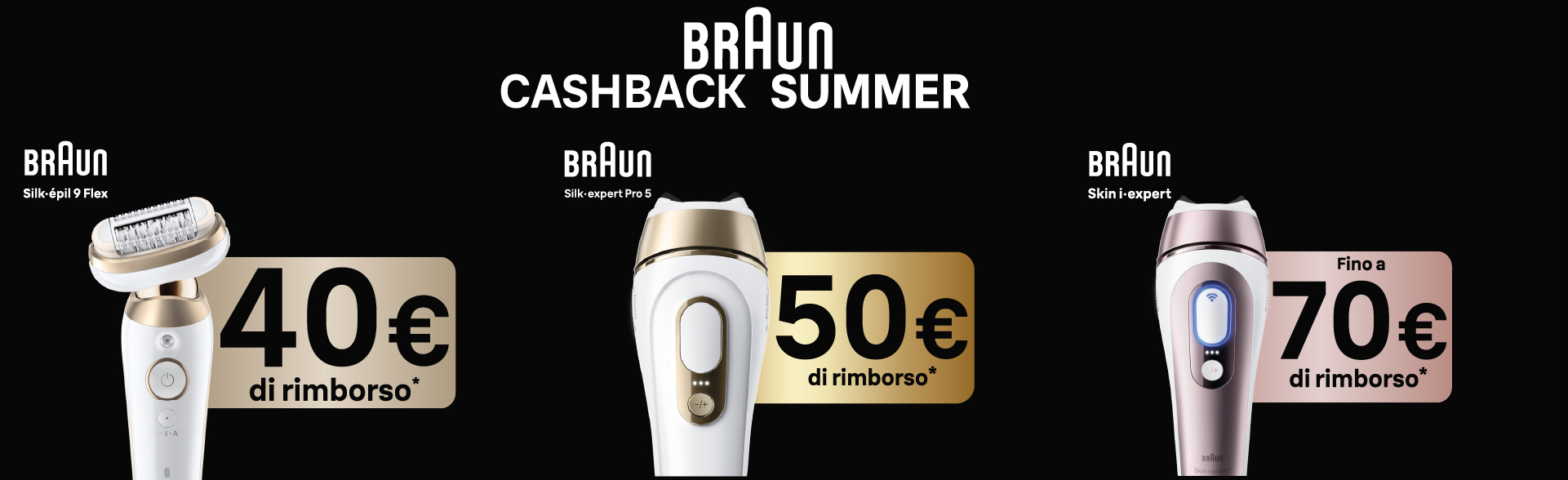 Banner con spiegazione della meccanica del Cashback Cashback Braun cashback summer - Per te