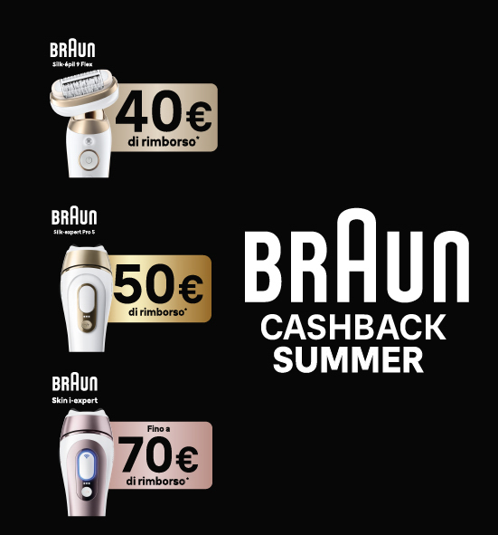 Banner con spiegazione della meccanica del Cashback Cashback Braun cashback summer - Per Te