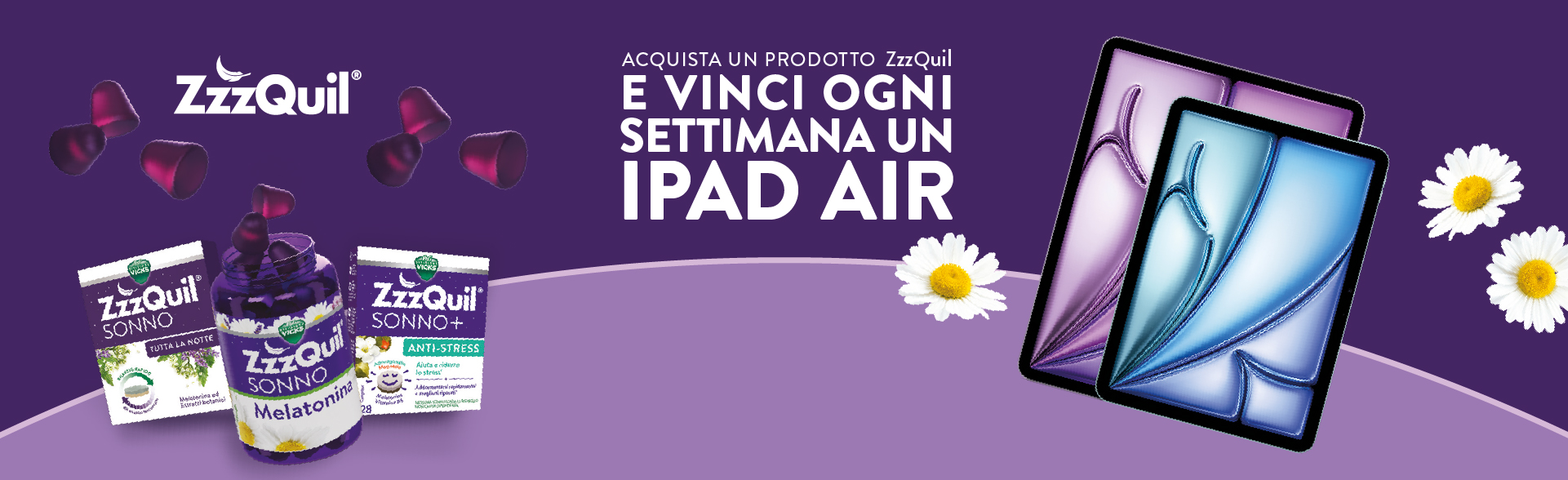 banner con la spiegaizone della meccanica di partecipazione del concorso/iniziativa ZZZQUIL VINCI OGNI SETTIMANA