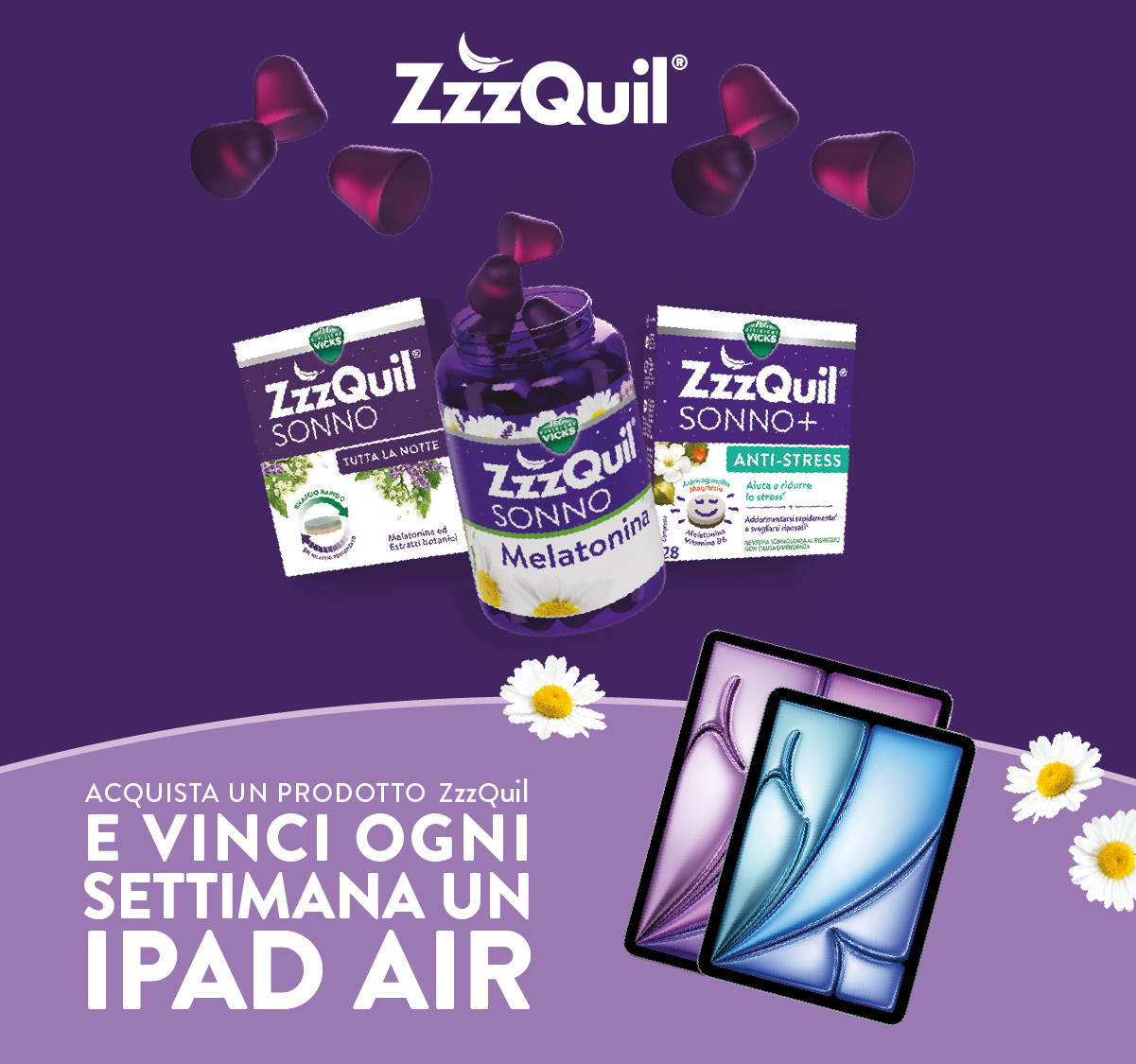 banner con la spiegaizone della meccanica di partecipazione del concorso/iniziativa ZZZQUIL VINCI OGNI SETTIMANA
