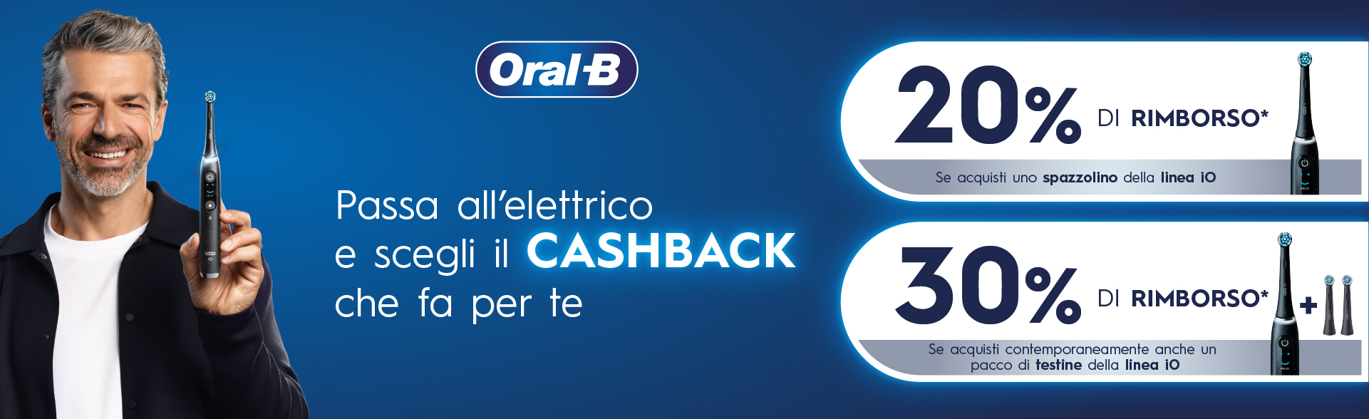 Banner con spiegazione della meccanica del Cashback Oral-B ti rimborsa 20/30% - Per te