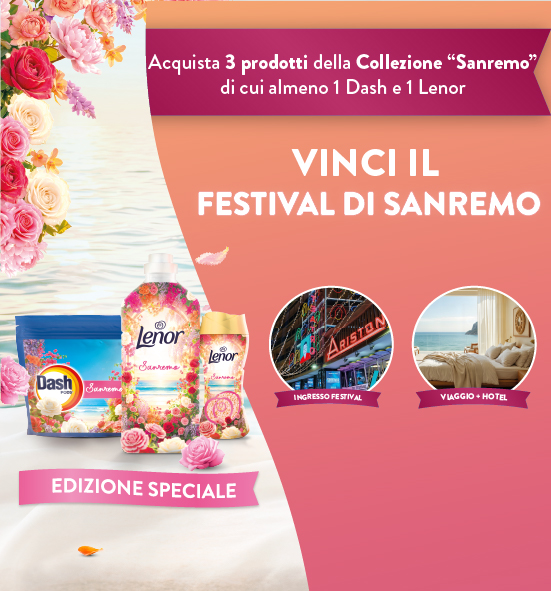 Banner con spiegazione della meccanica del Concorso Dash e Lenor Edizione Speciale – Per Te
