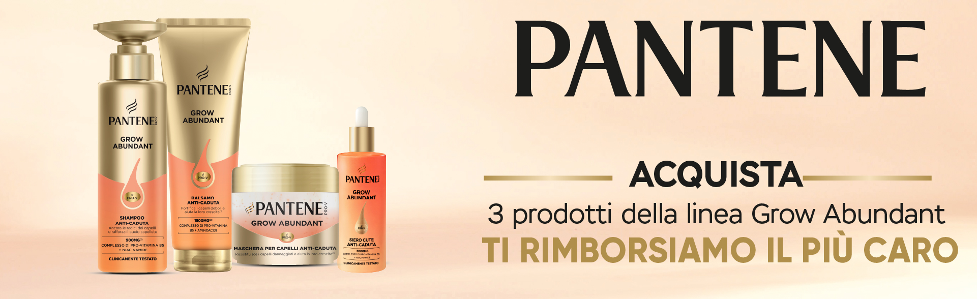 Banner con spiegazione della meccanica del Cashback Pantene ti rimborsa il più caro – Per Te