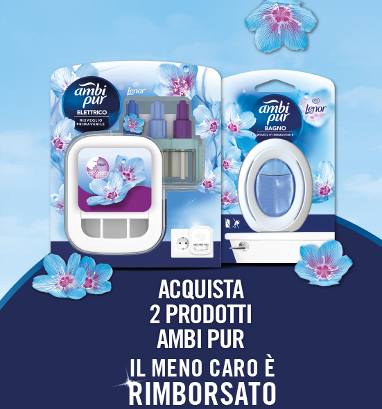 Banner con spiegazione della meccanica del Cashback Rimborso Ambipur – Per Te